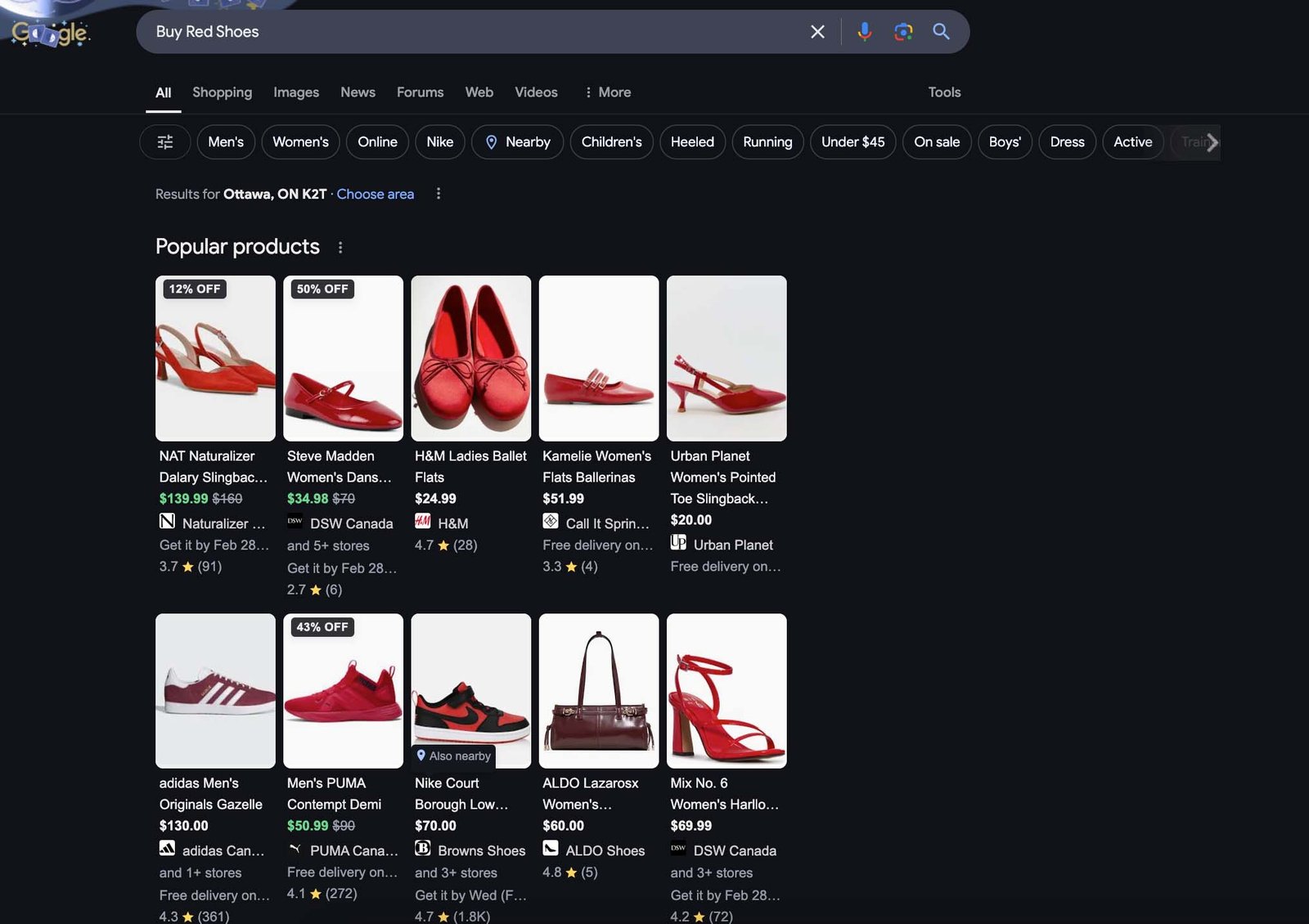 buy red shoes search result